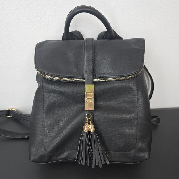 MIZTIQUE Backpack Purse Black Vegan Leather Gold Zipper Minimalist Contemporary - Picture 1 of 11